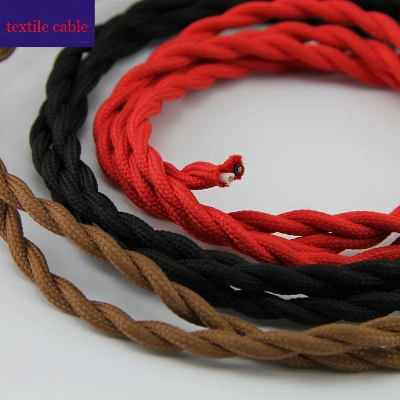 Black 5/10/20 Meters 2 Core Electrical Rope Wire Vintage Antique Braided Twisted Fabric Lighting Cable Woven Silk Flexible Cord