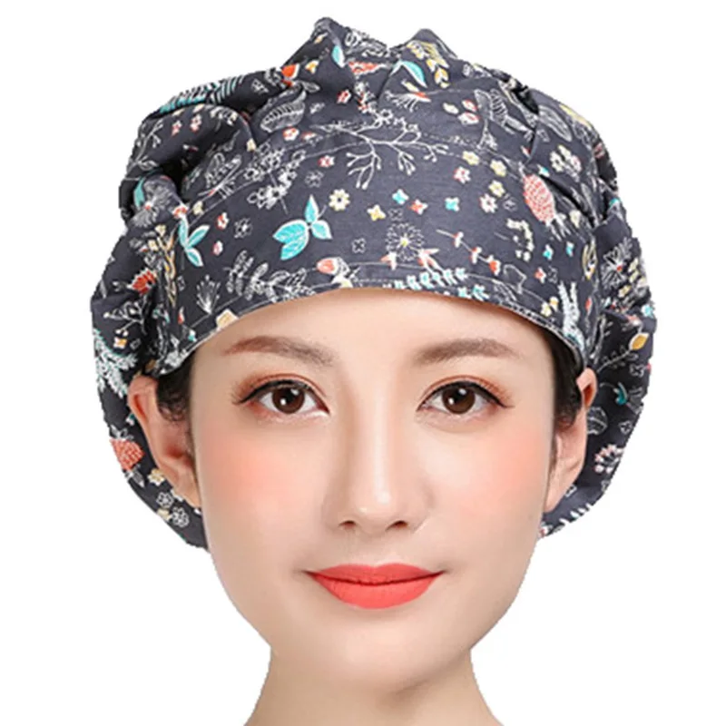 Women Bouffant Scrub Caps Printed Cotton Sweatband Adjustable Hats Washable Reuseable Casual Head Cover Working Caps Accessories