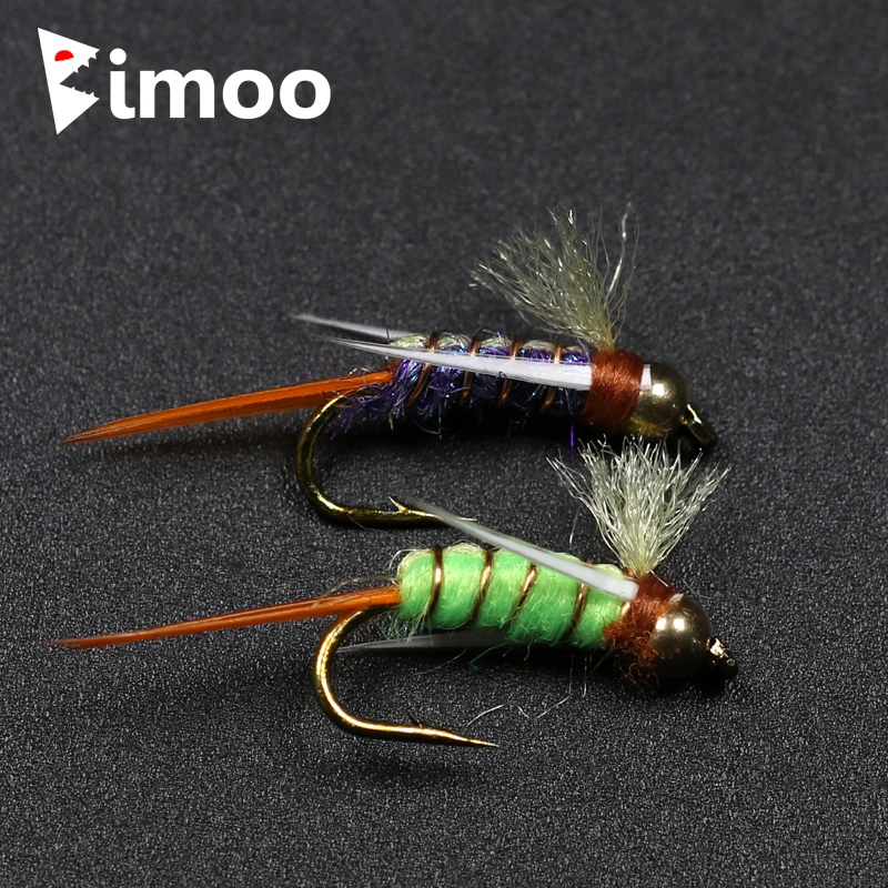 Bimoo-Cuentas de latón para pesca de trucha, ninfa, Psycho Prince, Nymph, Crazy Purple y Chartreuse, 10 unidades, #12