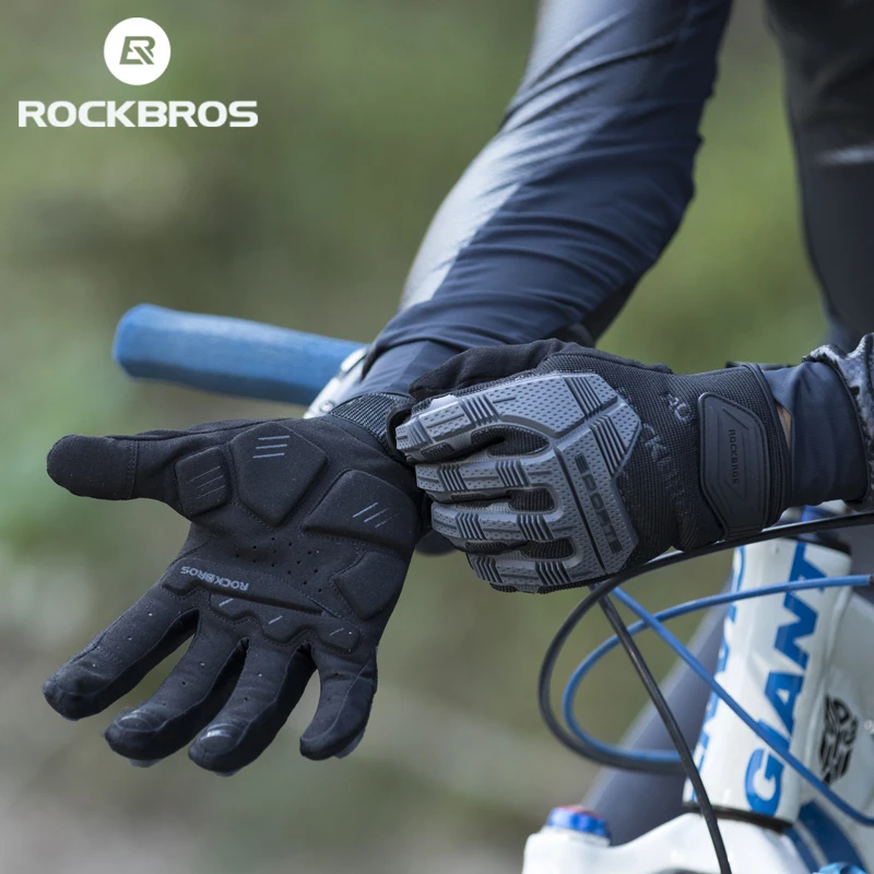 ROCKBROS Cycling gloves SBR 6mm Thickened Pad Shockproof Breathable GEL Bike Gloves Men Women Full Finger Sport MTB Gloves