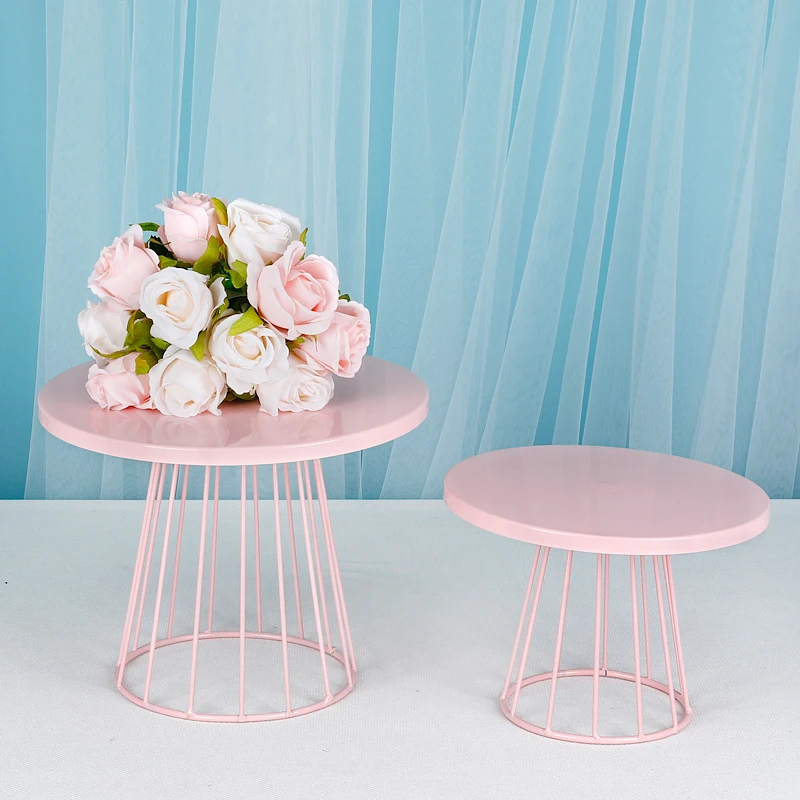 1-6pcs   Metal Cake Stand Set Birthday Party Macaron Cupcake Rack Stand For Wedding Pink