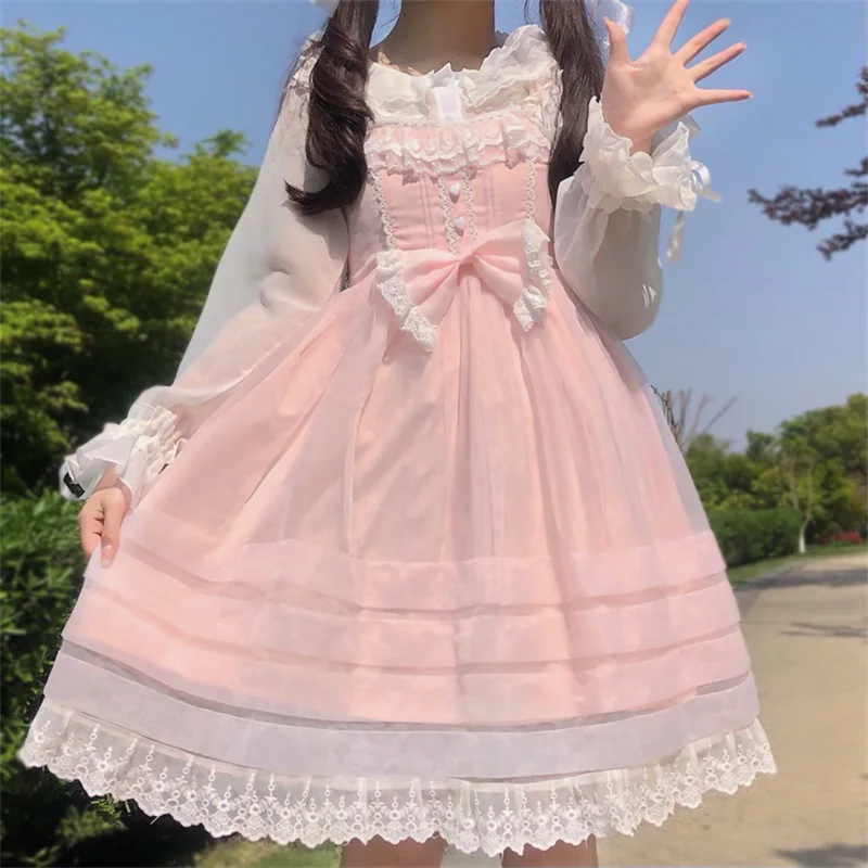 Sweet All-Match Lolita Style Women Blouse Spring Summer Kawaii Soft Girly Ruffles Full Sleeve White Blakc Shirts Blouse  Female