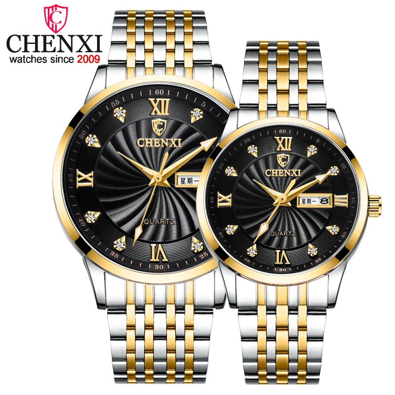 CHENXI-relojes de cuarzo para hombre y mujer, marca de lujo, dorado, de acero, resistente al agua, para mujer, novedad de 2024