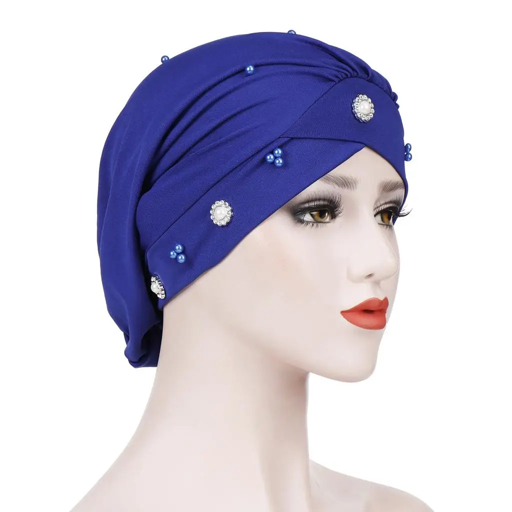 New Women Muslim Beads Cancer Cap Hat Bonnet Turban Headscarf Wrap Cap Hair Loss Elastic Skullies Beanies Arab Cover Fashion