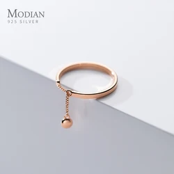 Modian Fashion 925 Sterling Silver Stackable Simple Engagement Rings for Women Adjustable Beads Chain Finger Rings Fine Jewelry