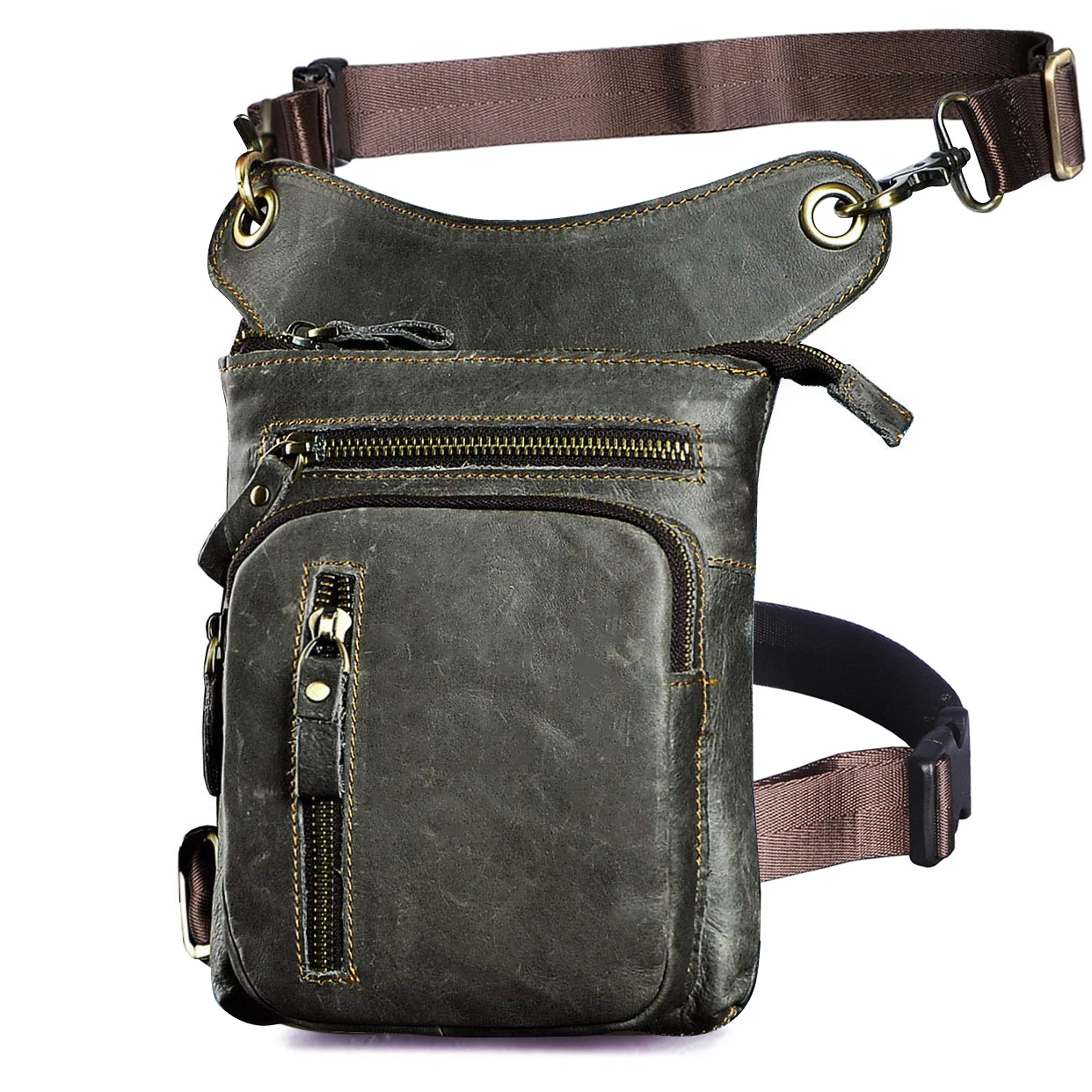 Grain Genuine Leather Design Men Crossbody Satchel Bag Fashion Organizer Fanny Waist Belt Pack Drop Leg Bag Tablet Case 211-11