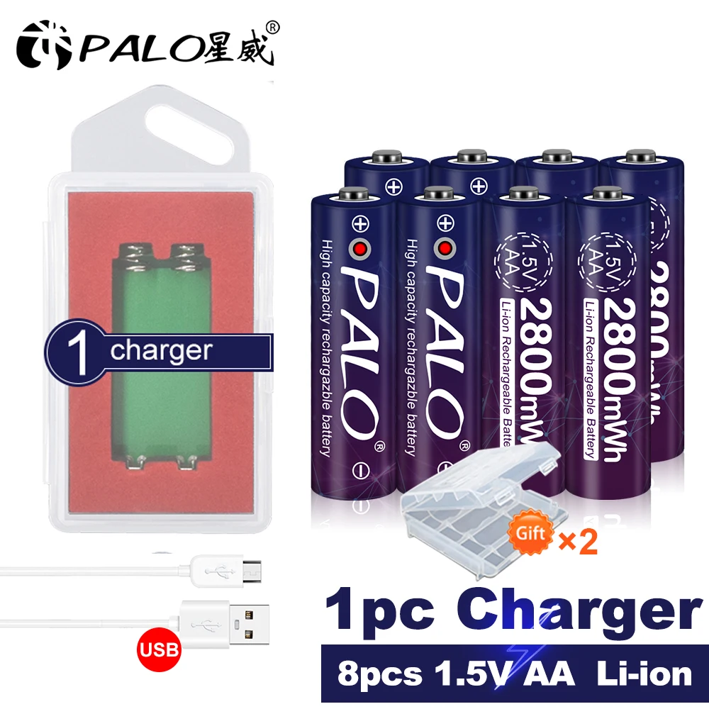 

PALO 100% original 2800mWh 1.5V AA Li-ion battery AA 1.5V lithium li-ion rechargeable battery Bateria batteries for camera toy