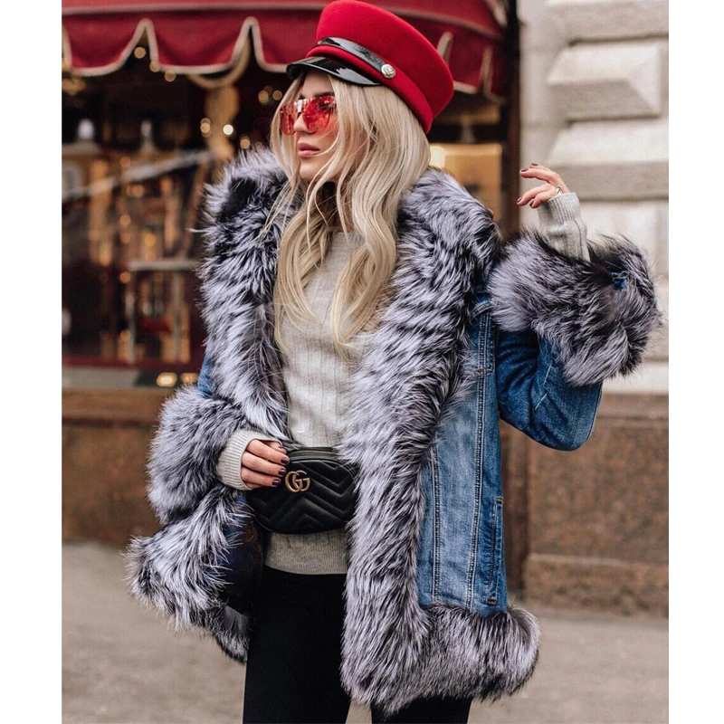 Tatyana Furclub Denim Parka Real Fur Coat Winter Jacket Women Real Natural Fox Fur Coat Thick Warm Fur Parka Real Fur Jacket