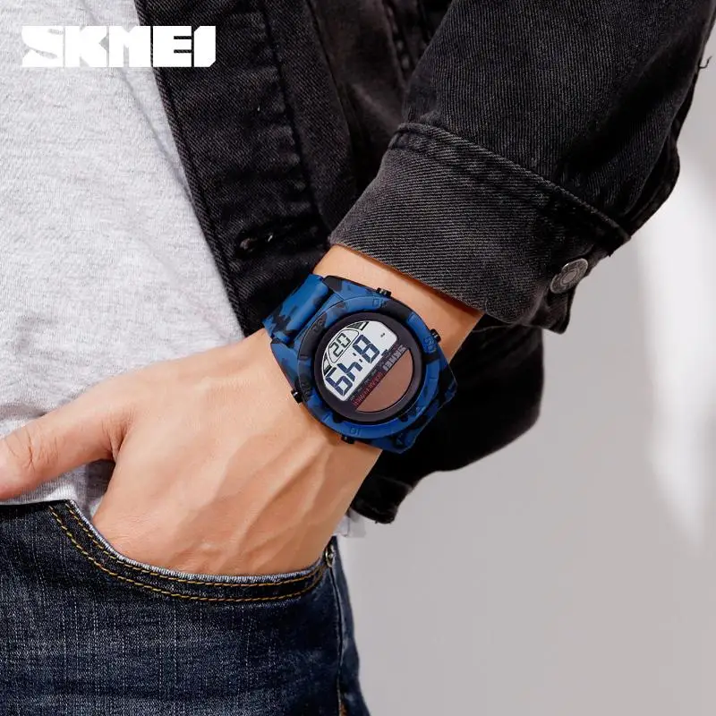 SKMEI Fashion Solar Power Watches For Boy\'s Outdoor Sport Camouflage Chronograph Alarm Waterproof 5 Bar Watches Men 1592