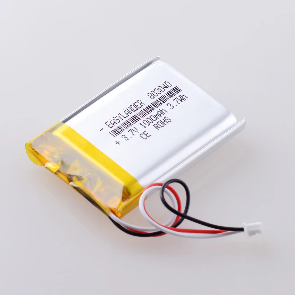 3.7V 1000mAh 803040   JST1.25 3P akumulator litowo-jonowy polimerowy do rejestratora kamery inteligentnego zegarka Mp3 DVD PAD