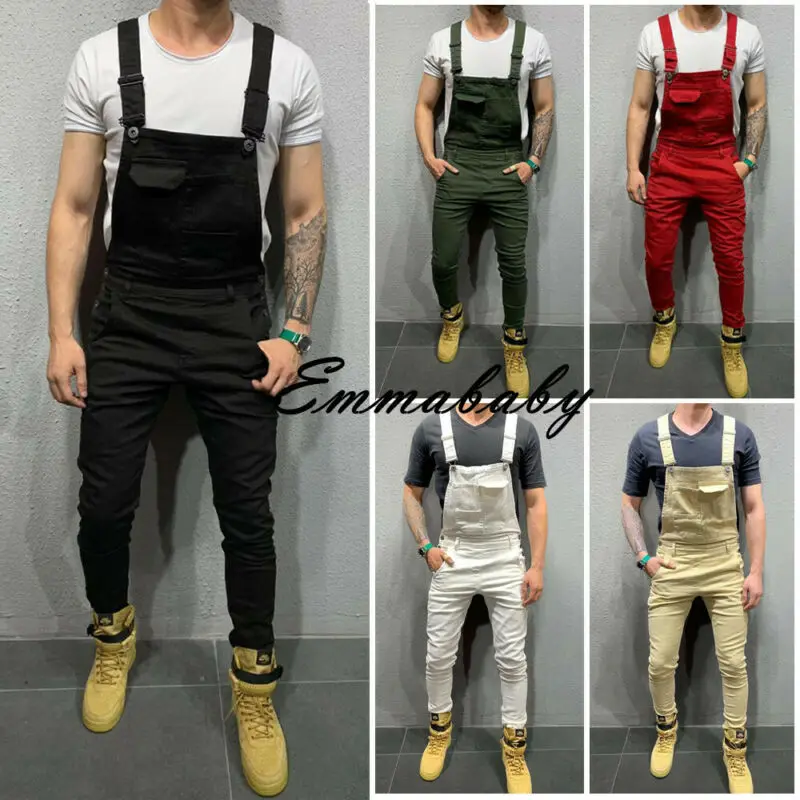 Jumpsuits Overalls Bib Pants Suspenders Romper Trousers New Men Casual Cotton