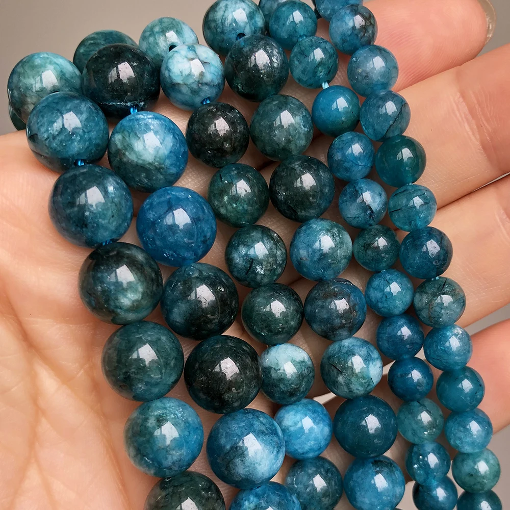 Blue Apatite Stone Beads Smooth Round Loose Spacer Beads For Jewelry DIY Making Bracelet Earrings Accessories 15'' 6 8 10mm