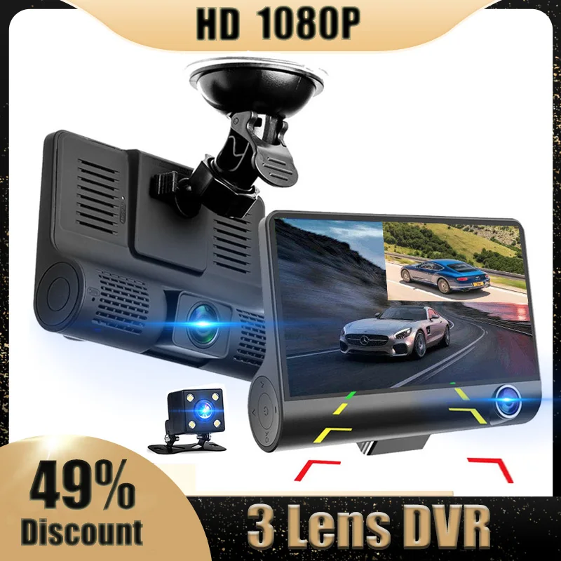 

Car DVR Video Recorder 4'' Camera 3 Lens Digital Registrator Rear View Parking Monitor Night Vision Auto Camcorder Dash Cam