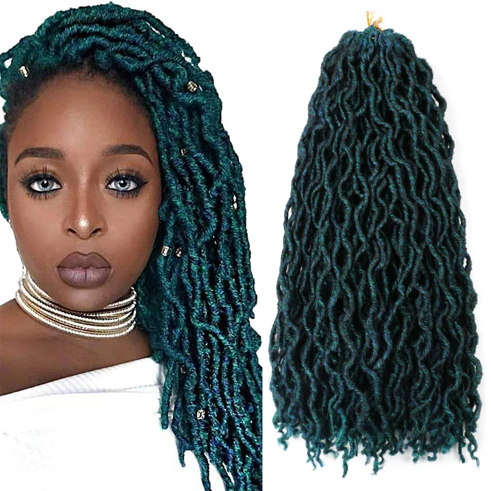 Ombre Groen Blauw Krullend Gehaakte Haar Synthetische Vlechten Hair Extension Golvend Godin Faux Locs 18 Inch Zachte Dreads Dreadlocks Haar