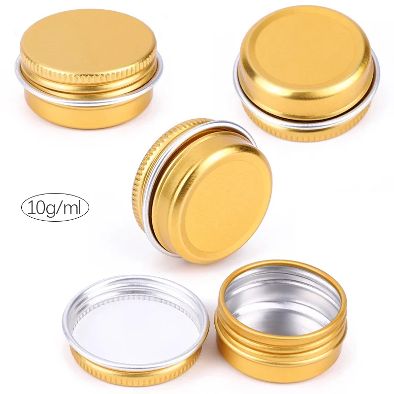 100pcs Golden Aluminum Tin Jars 5g 10g 15g 20g 30g Empty Candle Jar Tea Cans Cosmetic Face Cream Lip Balm Gloss Packaging Box