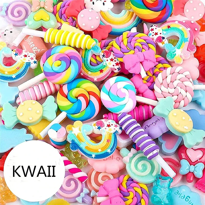 50Pcs Bulk Nail Charms Kawaii Mixed Resin Nail Charms Accessories Cute 3D Nail DIY Slimes Crafts For Nail Art Decorations Gems