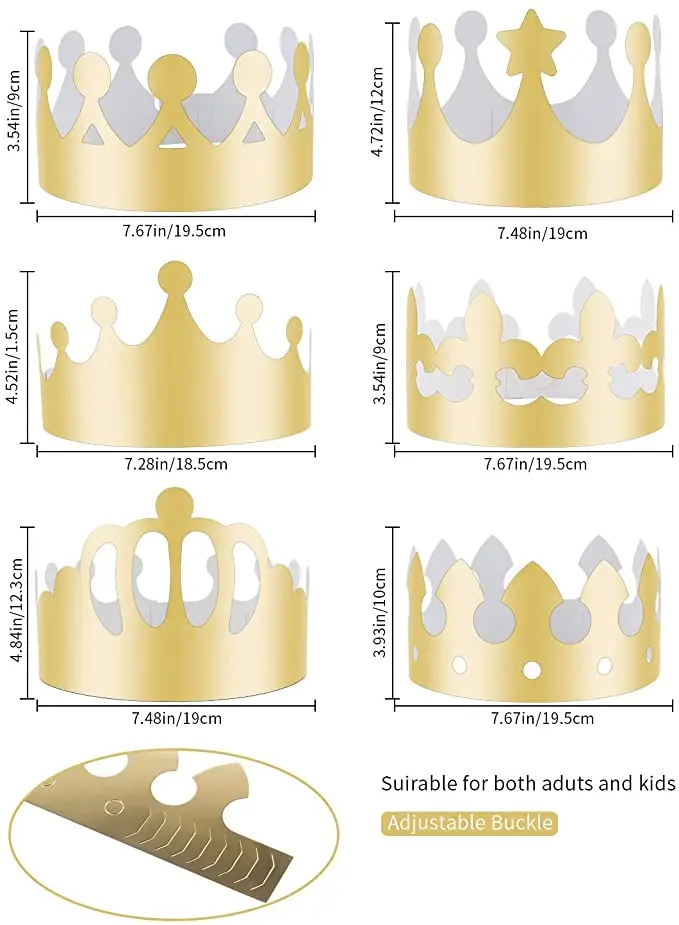 30/10Pcs Gold Silver Birthday Party Hats Paper Crown Kids Birthday Party Supplies Party Crown Hat Cap Celebration Wedding Decor