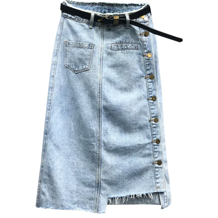 Summer casual denim skirt A-LINE women single breasted package hip mid calf jeansskirt