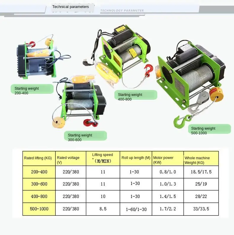 Lina stalowa wciągnik elektryczny 220V mikro elektryczny winch1000KG 30 - 100m