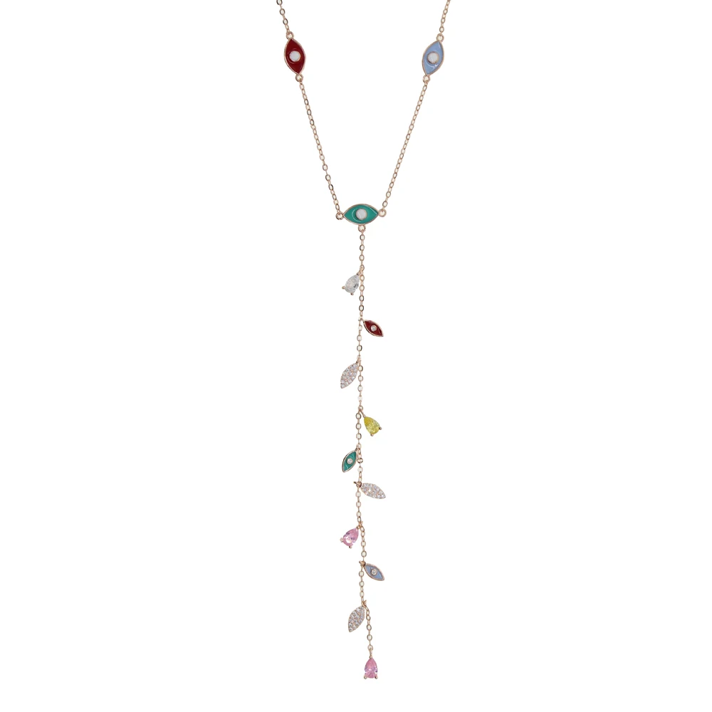 Rose Gold Silver Color Long Y Lariat Cz Evil Eye Charm Necklace Sexy Women Jewelry Colorful Cute Lovey Eye Turkish Jewelry