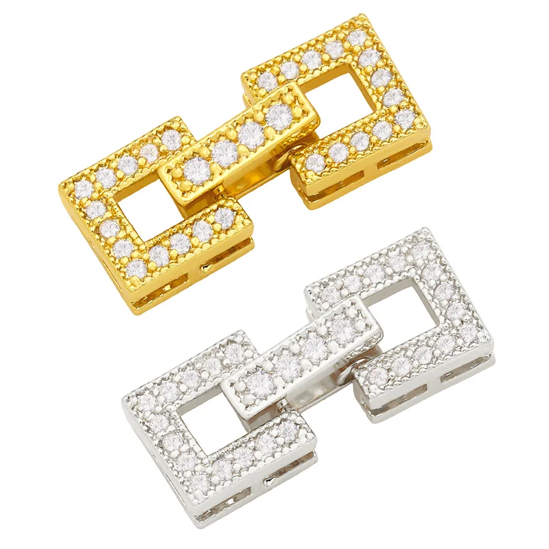 OCESRI Mini Bracelet Connector Rectangle Fastener for Necklaces Copper Gold Plated Zirconia Accessories for Jewelry cnta010