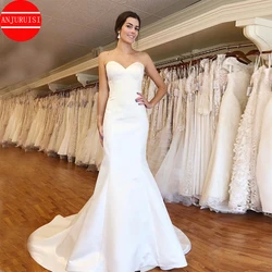 Simple White Satin Wedding Dresses For Women 2022 Bride Gown Sweetheart Mermaid Vestido De Novia Cheap Suknia Ślubna Lace Up