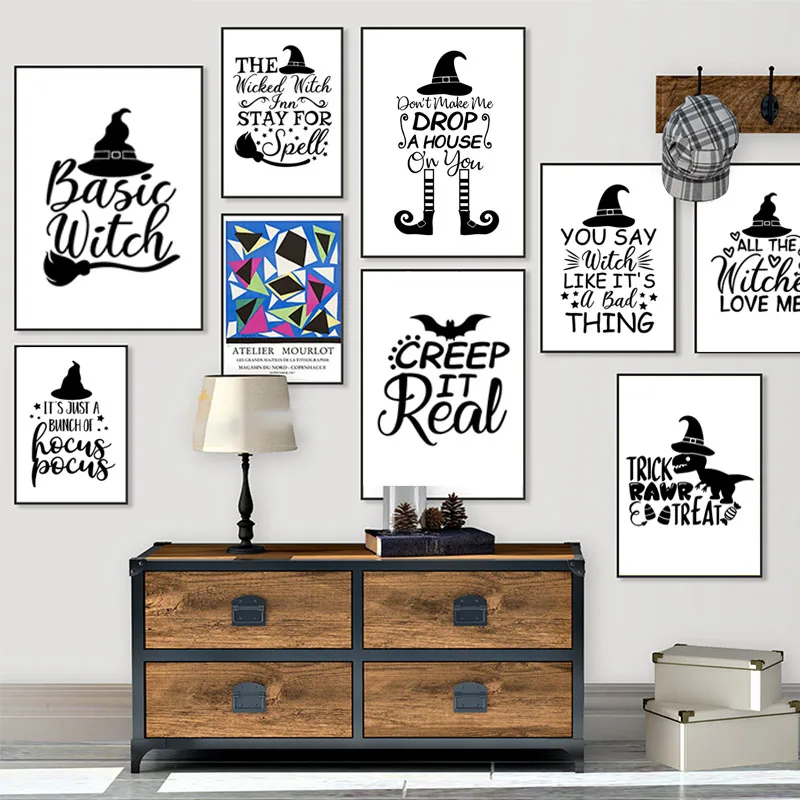 Halloween Quotes Wall Art Canvas Painting Black and White Poster Prints Nodic Minimalist Home Decoration Pictures