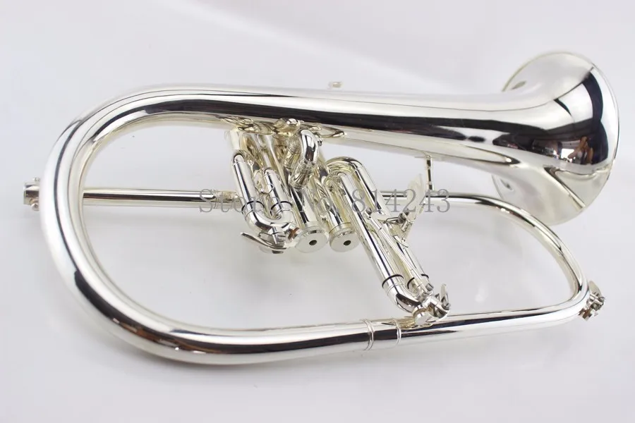 New B Flat Flugelhorn Brass Silver Plated Bb Trumpet High Quality Brass Musical Instruments Horn with Mouthpiece Free Shipping