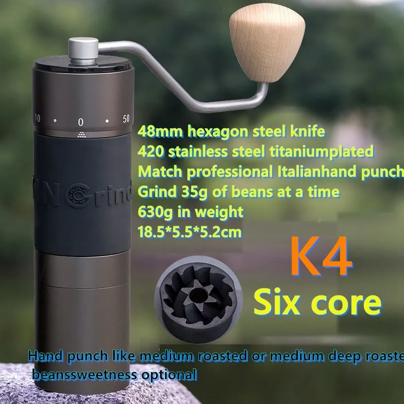 Imagem -03 - Kinmoedor Manual de Café Expresso k4 k6 Moedor Portátil de Alumínio para Café Aço Inoxidável de Alta Qualidade 48 mm 35g