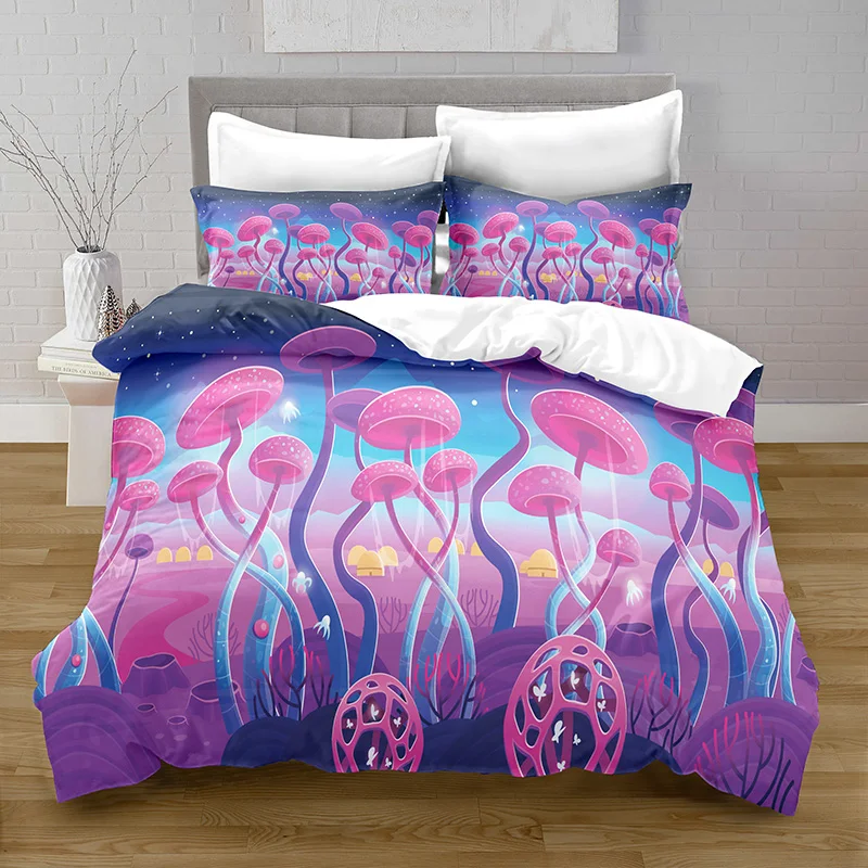 Home Textiles Printed Fantasy Mushroom Bedding Quilt Cover & Pillowcase 2/3PCS US/AE/UE Full Size Queen Bedding Set Bedding Set