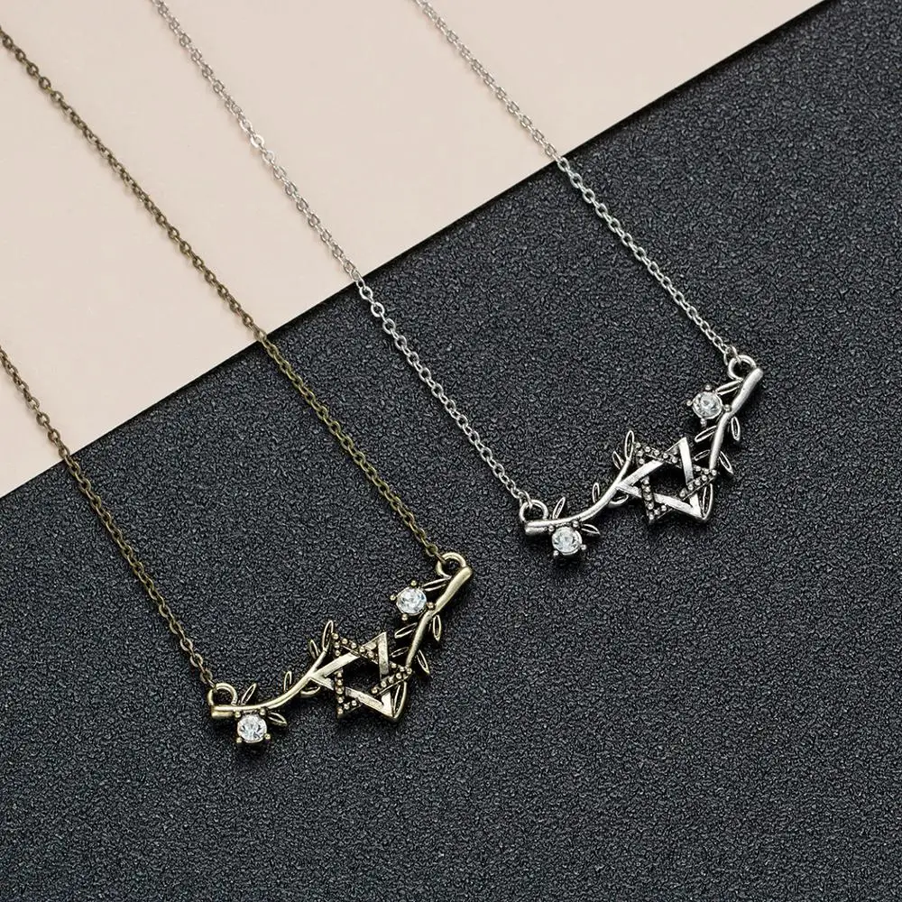 Chandler Vintage David Star Choker Necklace For Women Men Antique Silver Plated Branch Pendant  Judaica  Jewish Jewelry