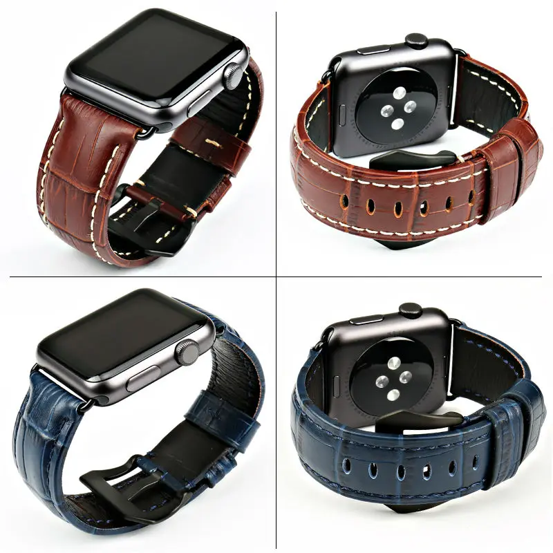 MAIKES Watchbands Genuine Cow Leather Watch Strap for Apple Watch Band 44mm 38mm Series 6/5/4 Iwatch 7 45mm 41mm Watch Bracelet