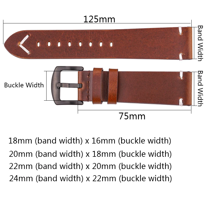 Handmade Genuine Leather Watch Band Oil Wax Cowhide Smart Watch Compatible 18 20 22 24 mm Brown Black Green Yellow Strap