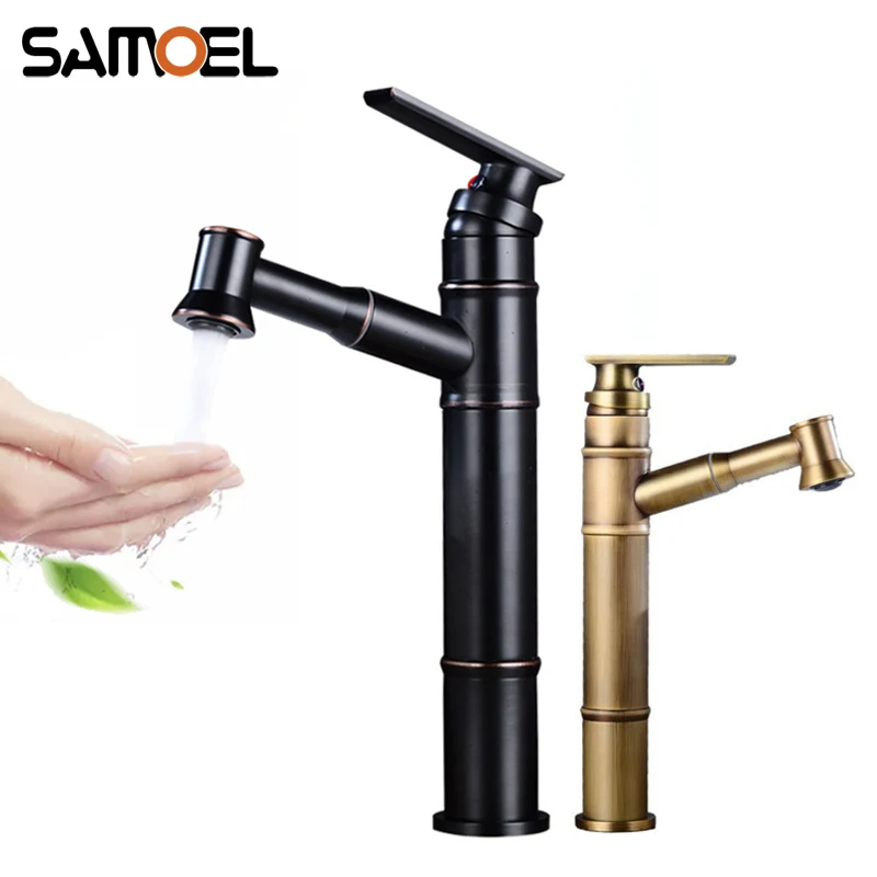 

Classic Economic Antique Black Bathroom Faucet Deck-Mounted Single-Hole Pull out Lavatory Hot And Cold Mixer Tap B3390