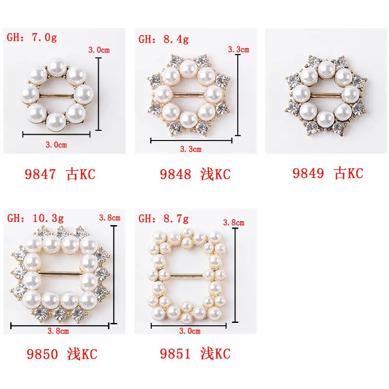 5 Pcs New Square Pearl Rhinestone Alloy Jewelry Flower Plate DIY Diamond Buckle Handmade Clothing Bag Shoes Decoration Material