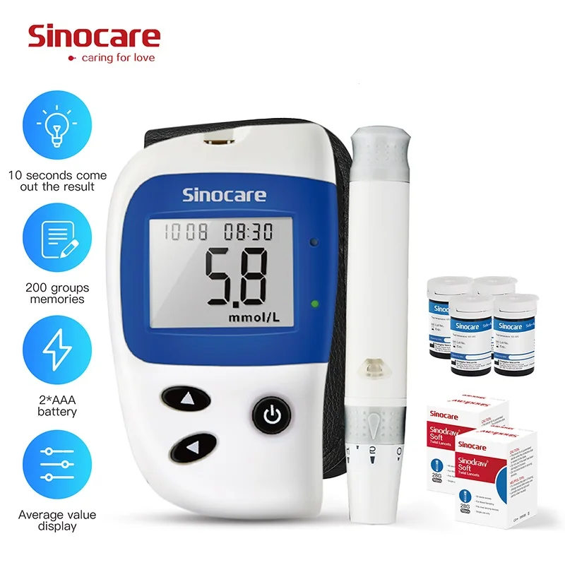 Blood Glucose Meter Diabetes Tester Kit Test Strips Lancets Blood Sugar Monitor  Sinocare Safe-Accu2 mg/dL mmol/L medical device