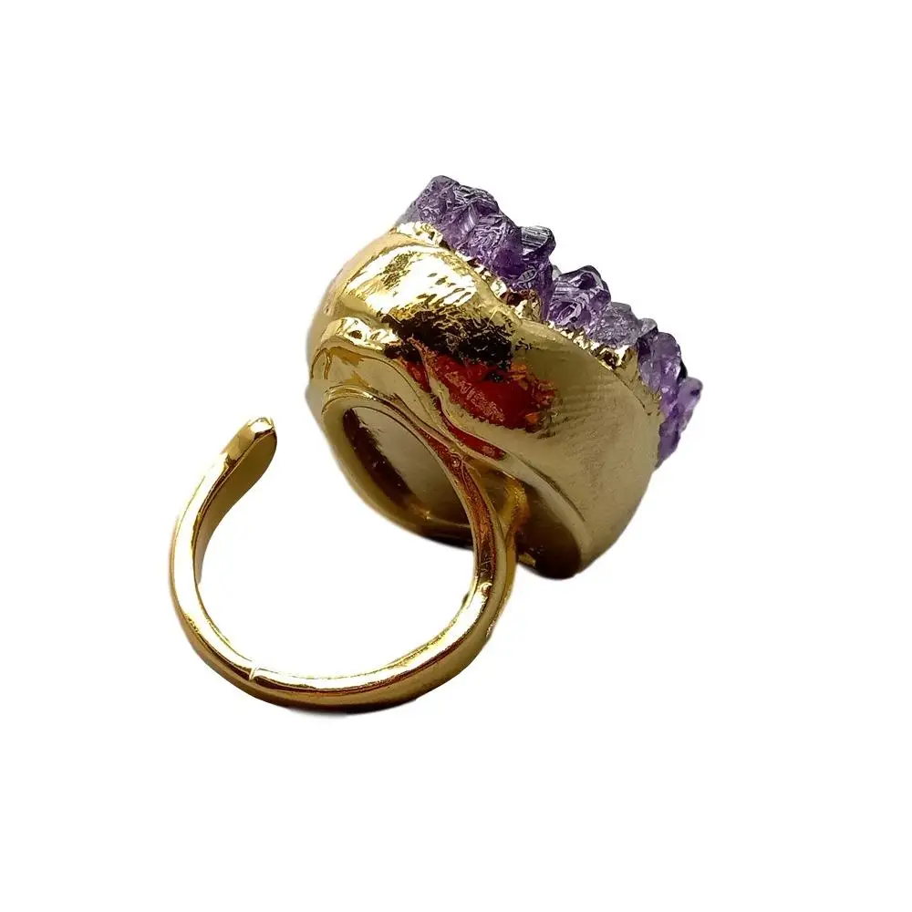 natural Amethyst rough drazy gold plated Ring