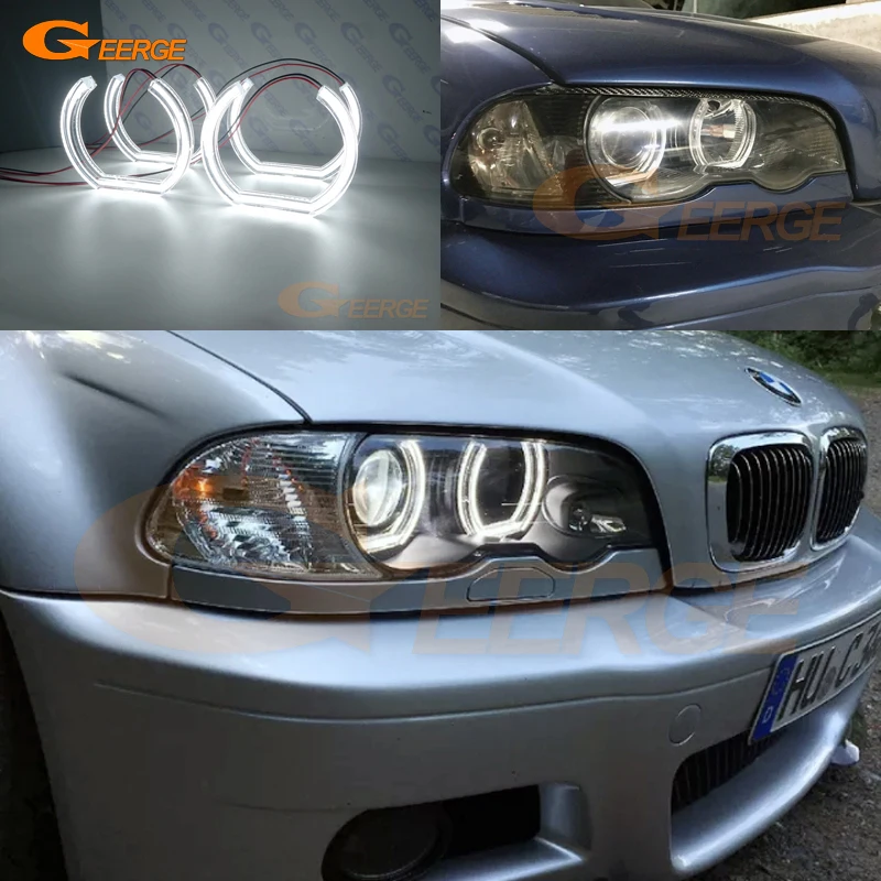 For BMW E46 Convertible Coupe Pre LCI 2001 2002 2003 Xenon Headlight Ultra Bright DTM Style Led Angel Eyes Halo Rings Day Light