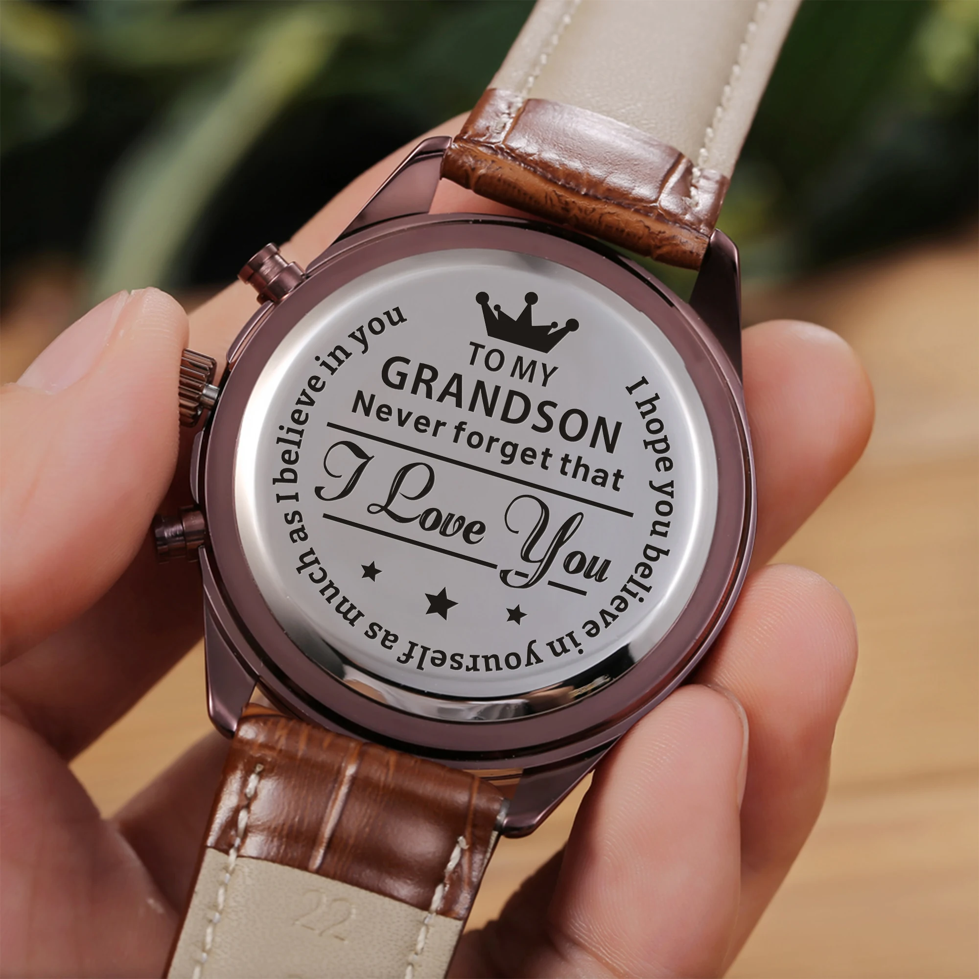 

My Grandson Fashion Luxury Waterproof Men Engrave Your Personalized Watch Leather Strap Birthday Graduation Military Anniversary