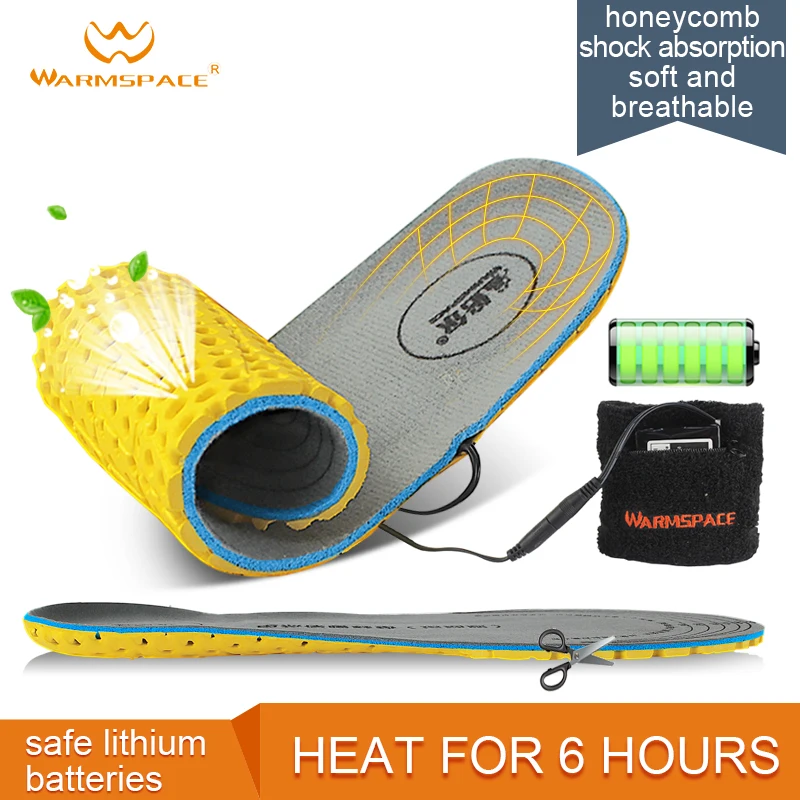 WARMSPACE electric heated shoe insoles keep warm at constant temperature with rechargeable lithium battery