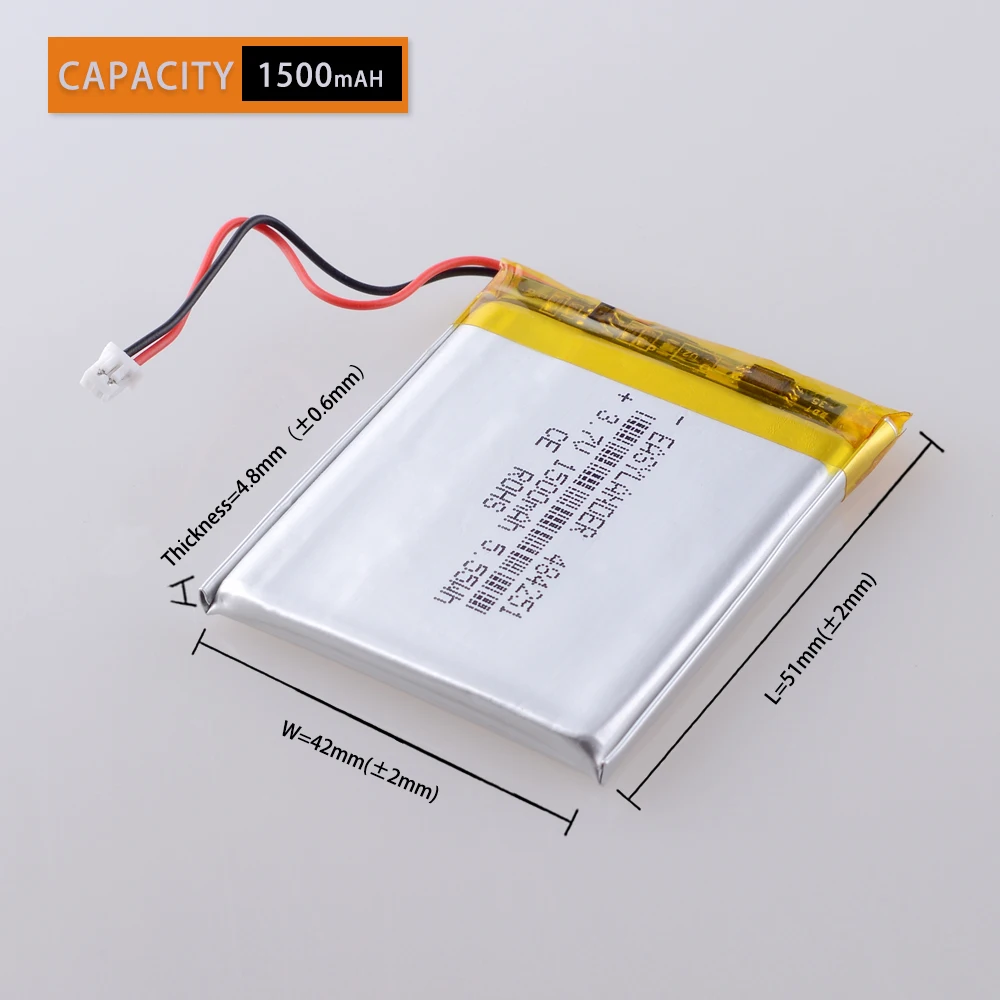 3.7 فولت 1500 مللي أمبير 484251   JST 1.25mm 2pin بطارية ليثيوم أيون ليثيوم بوليمر قابلة للشحن