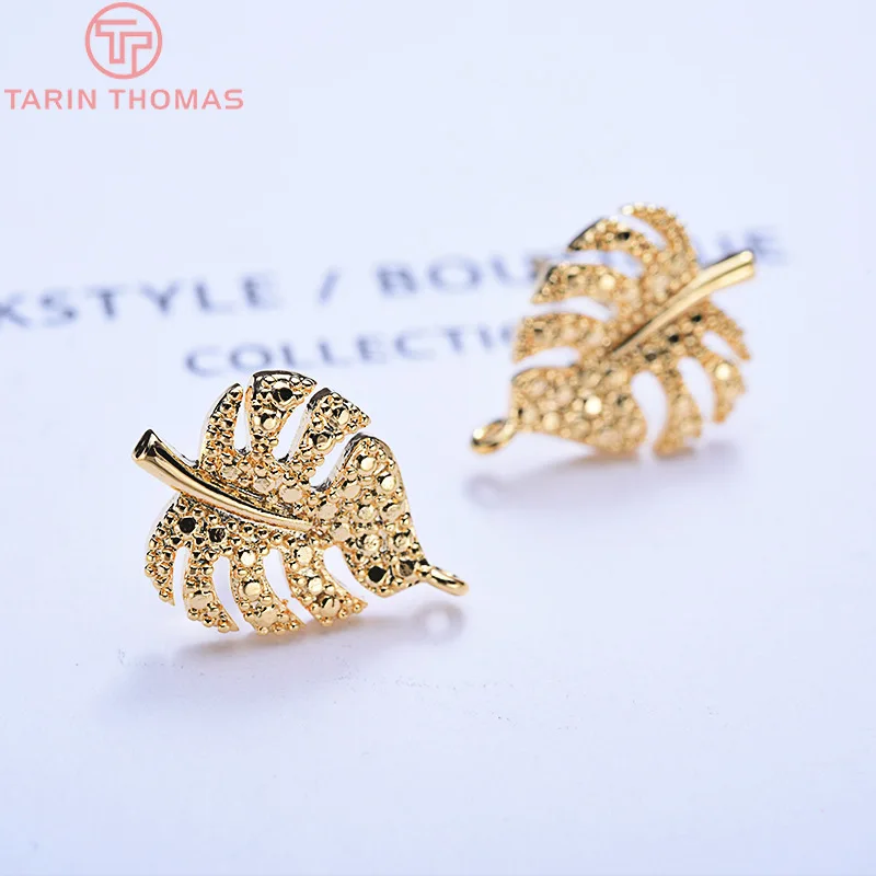 (2024)6PCS 10x14.5MM 24K Gold Color Brass Leaf Leaves Stud Earrings Earring Clip High Quality DIY Jewelry Making Findings