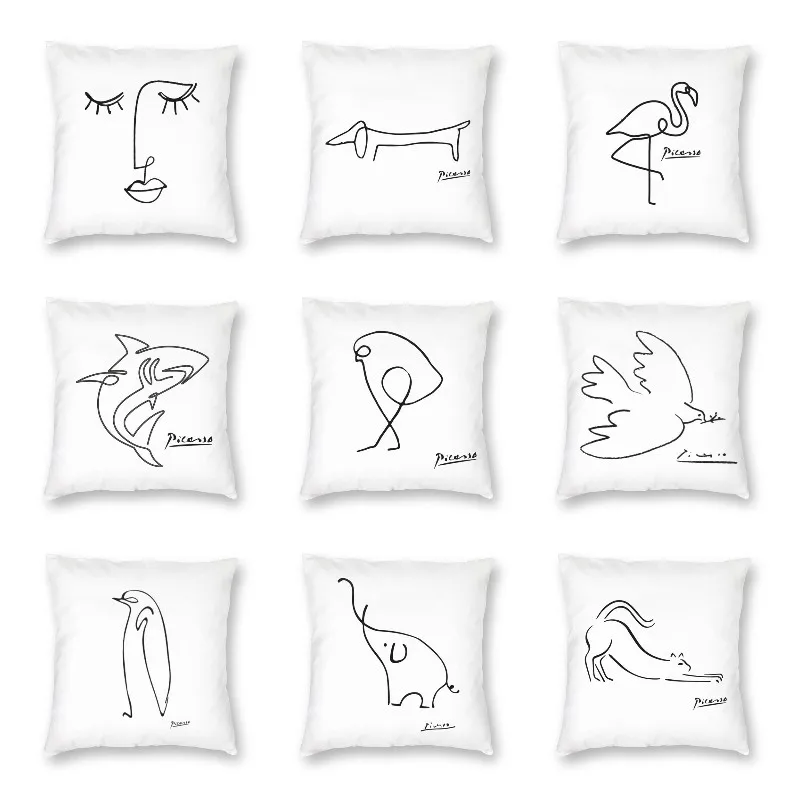 

One Line Face Abstract Art Square Pillowcase Decoration Pablo Picasso Cushions Throw Pillow for Living Room Double-sided Print