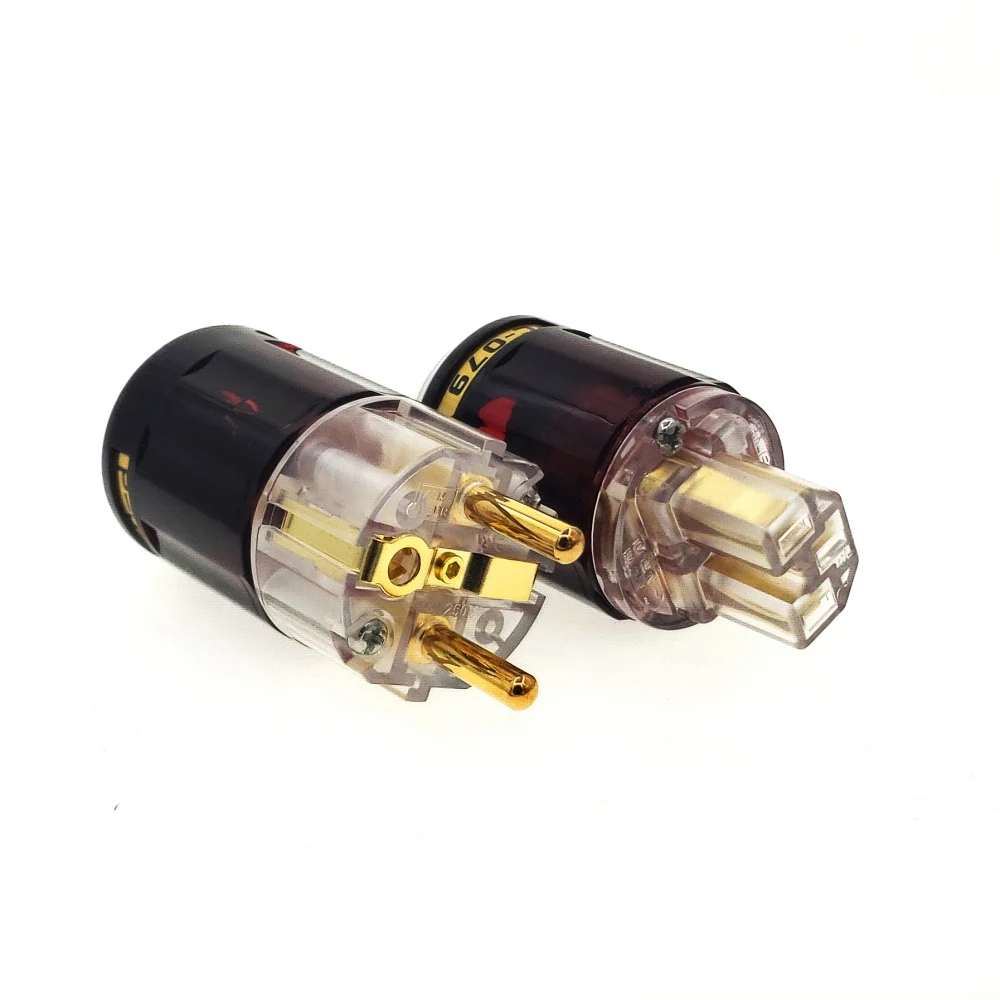 hifi Oyaide C-079 P-079 Schuko Europe EU Power Plug 24k Gold Plated IEC Audio Connector Female-Male audio Transparent