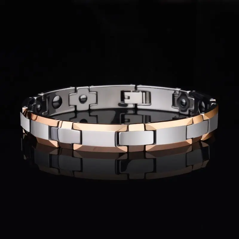 10mm Punk Rose Gold Color Magnetic Health Bracelet For Men Women Hiphop Tungsten Steel Bike Biker Cross Chain Bangle  Jewelry