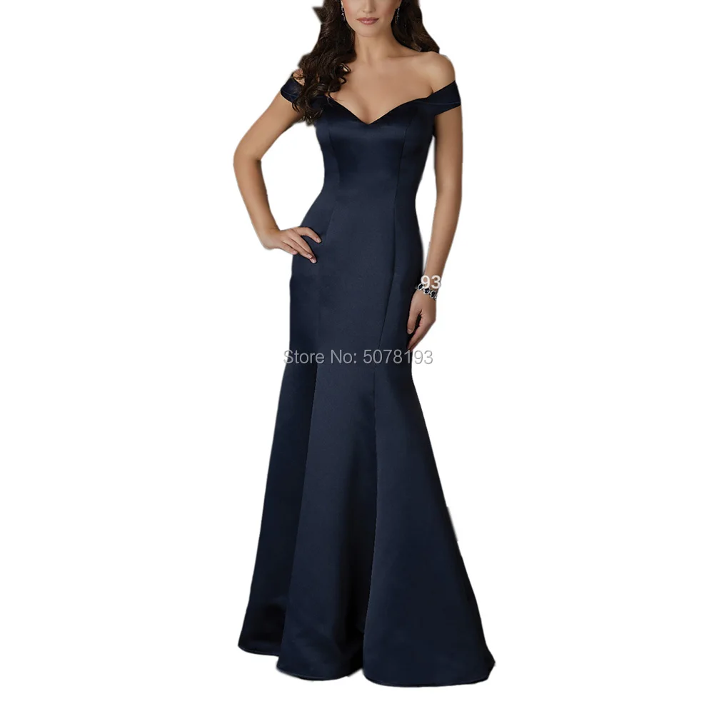 71938 navy-blue V-neck natural mermaid/trumpet floor-length matte satin long Bridesmaid Dresses/Formal Gowns  free shipping