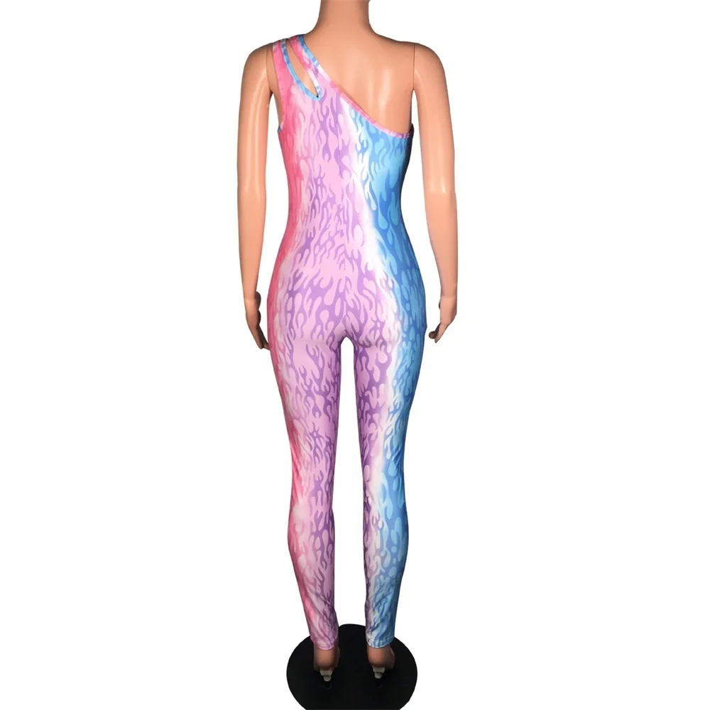 Zomer Vrouwen Bodycon Jumpsuits Sexy Sheer Hollow Out Schouder Jumpsuit Rompertjes Vrouwen Mouwloze Print Skinny Party Club Overalls