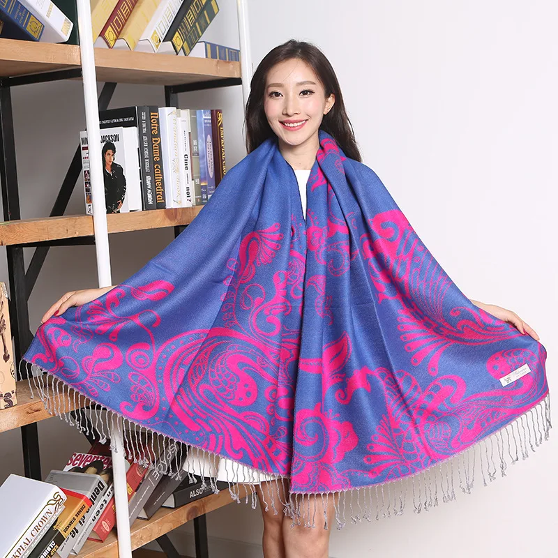 

Autumn Winter New Oversize Shawls Women Jacquard Pashmina Wrap Tassels Soft Poncho Reversible Mujer Bufanda Cachecol Feminino