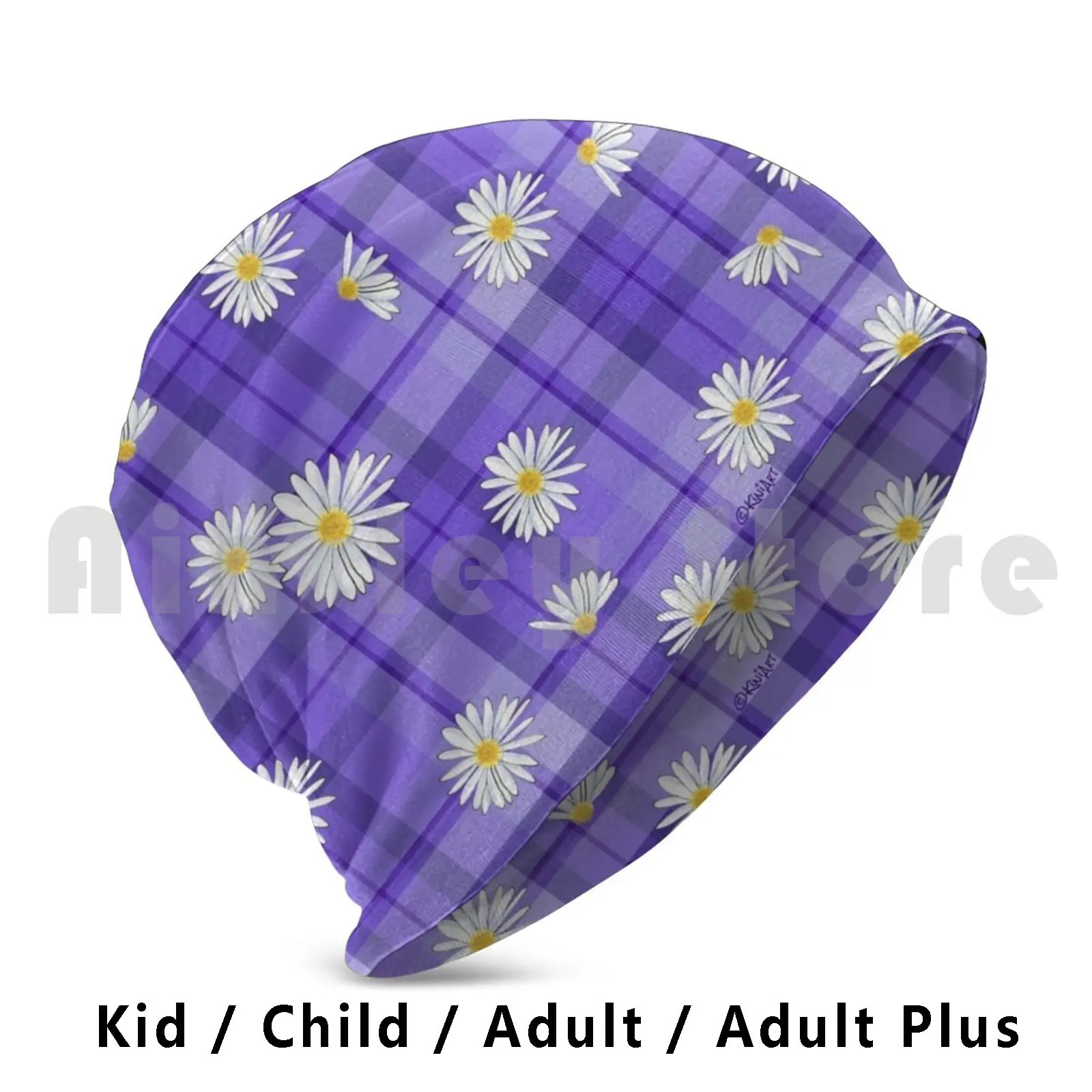 Purple Daisy Craze Beanies Knit Hat 1377 Beanies Print Purple Blue Daisy Daisies Flower Floral Flowers Kiniart