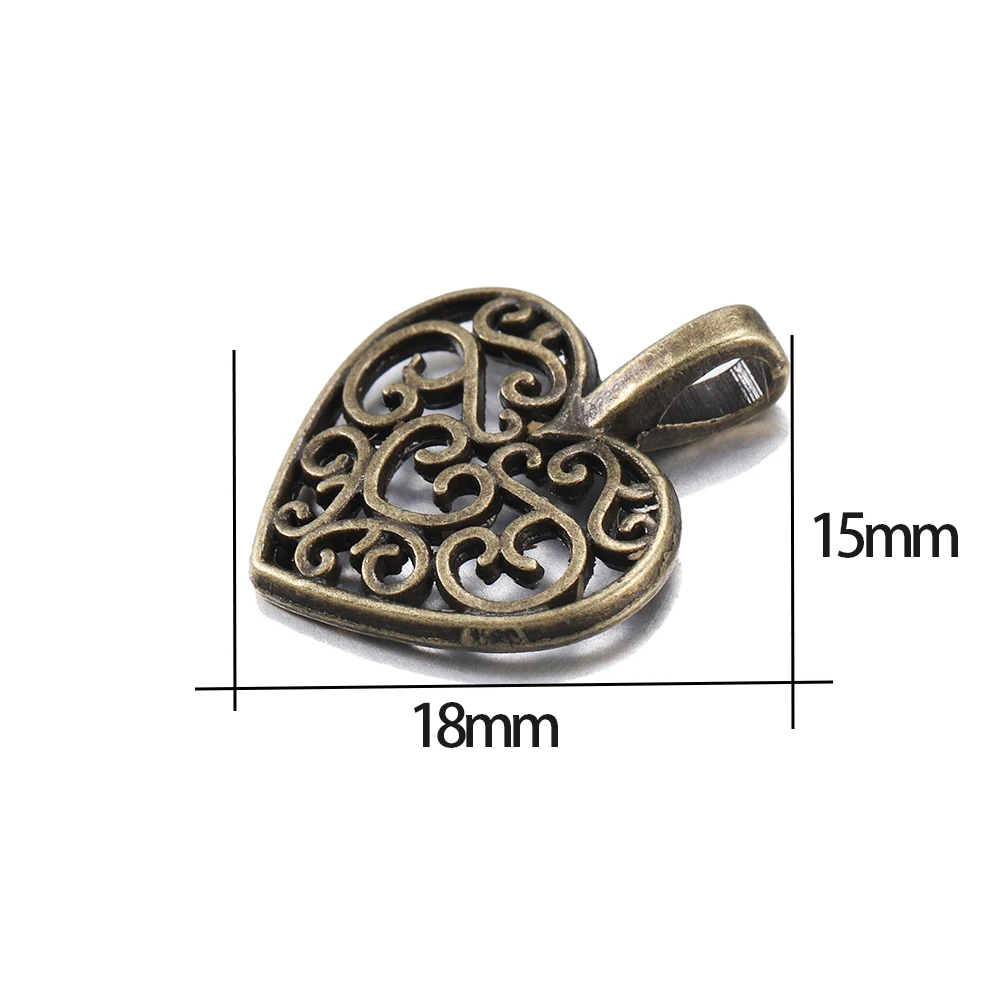 30Pcs/Lot Vintage Tibetan Metal Bronze Plated Hollow Out Heart Antique Pendants Charms Bracelet for DIY Jewelry Making Supplies